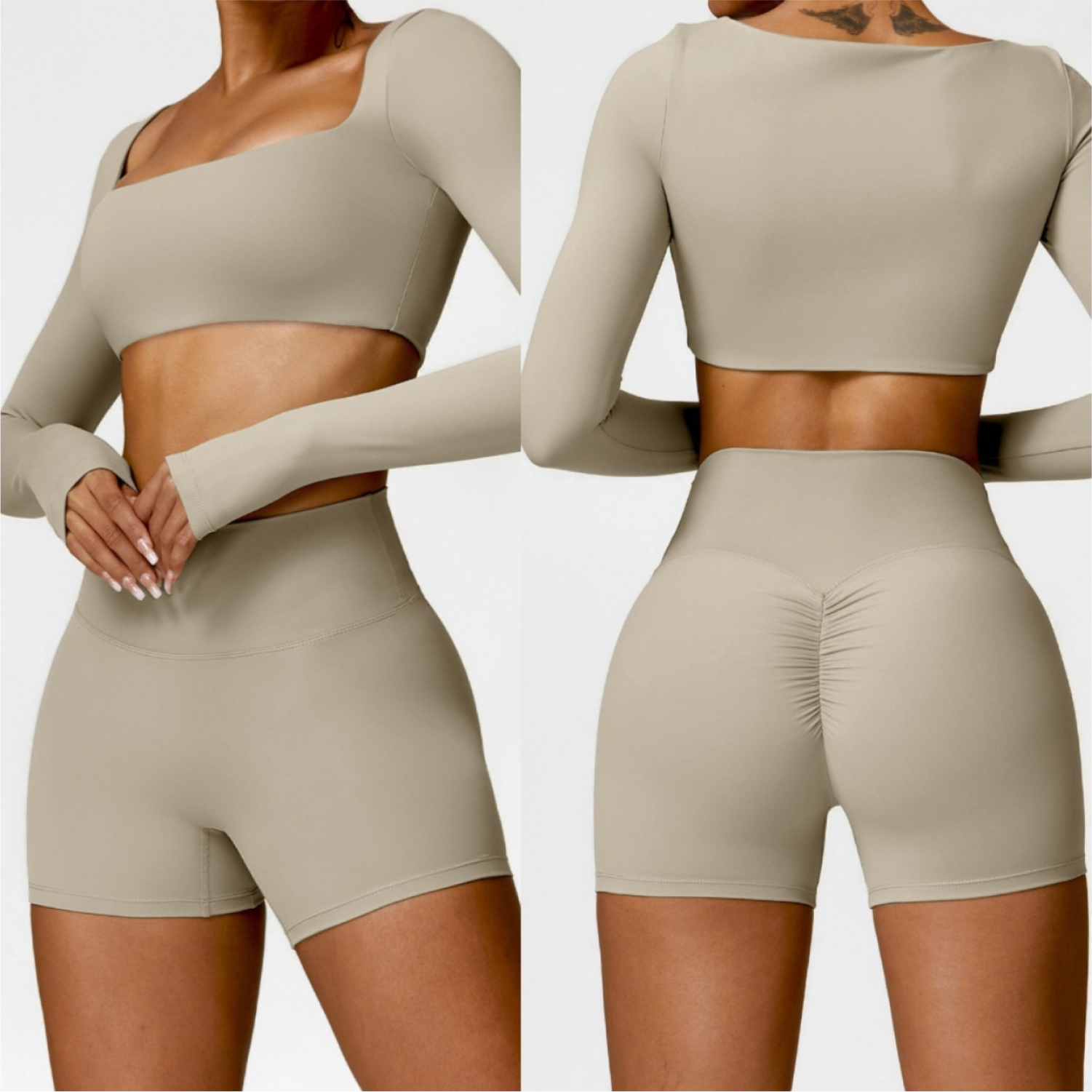 Set Nude Top Manga Larga + Short Push UP