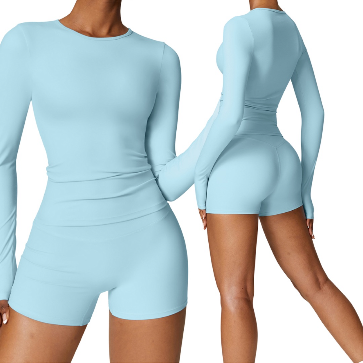 Set Short + Blusa Manga Larga - Celeste