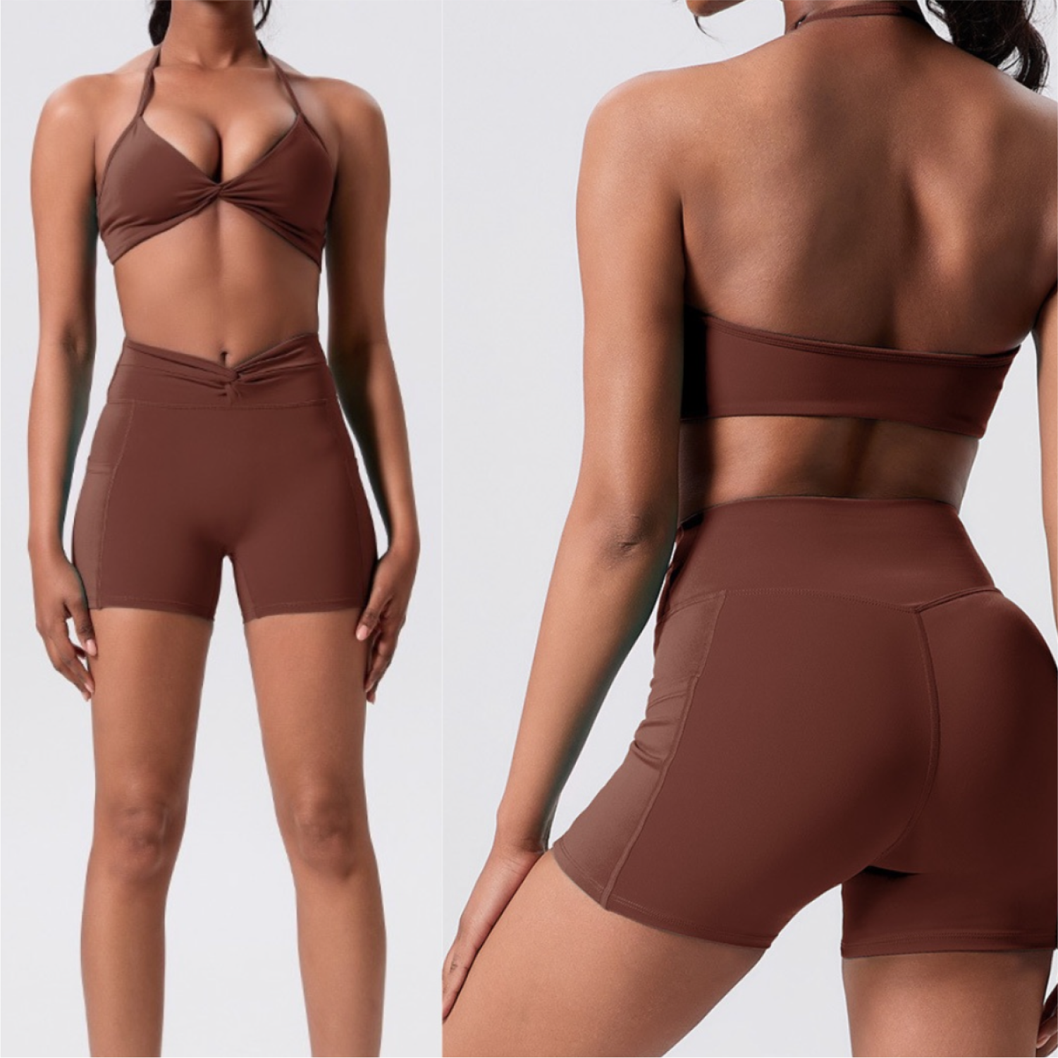 Set Top + Short con Nudo - Marrón