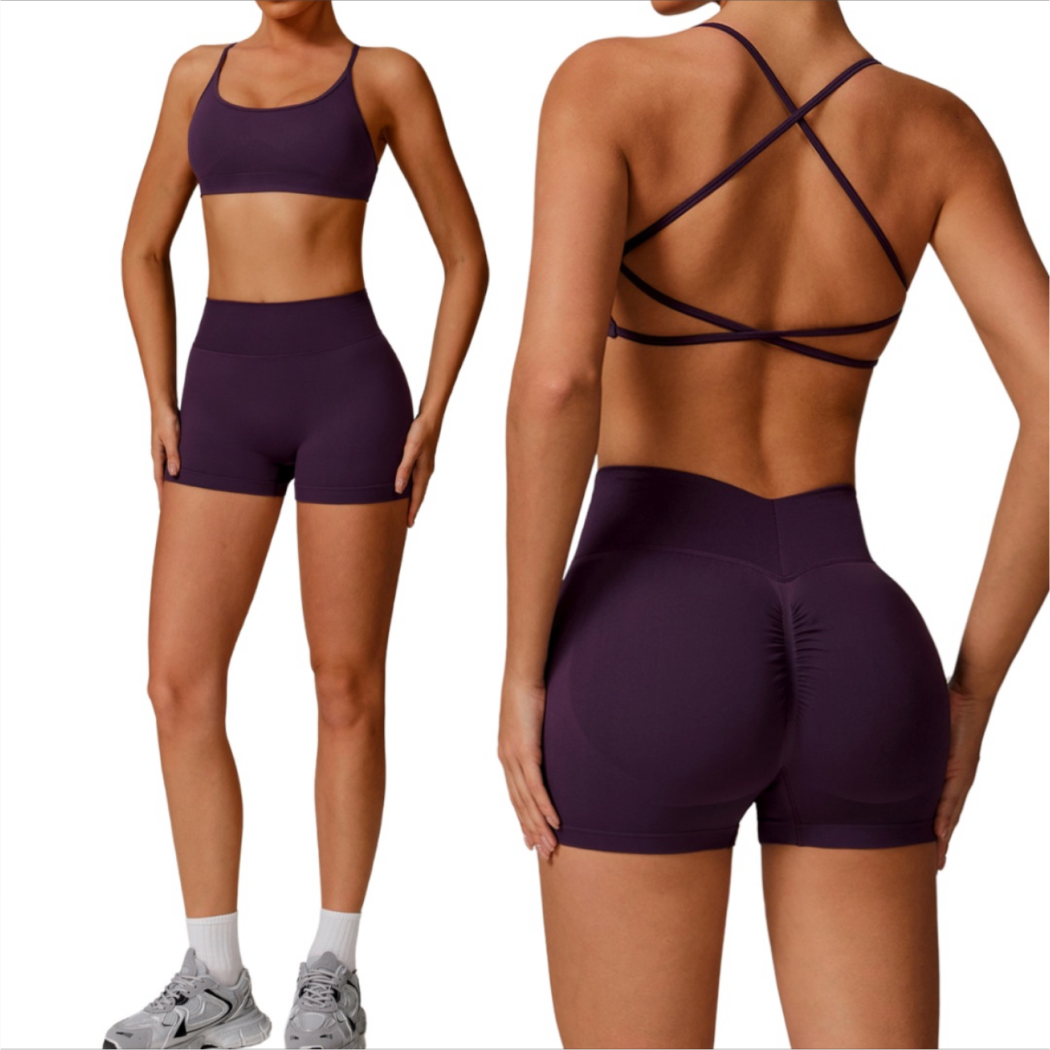Set Top + Short Semi V Cut Seamless - Morado