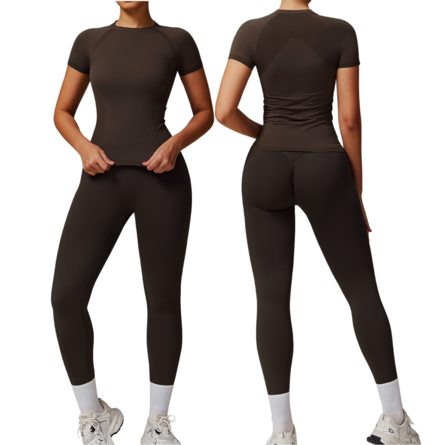Set Muscle t-shirts + Legging Seamless - Marrón