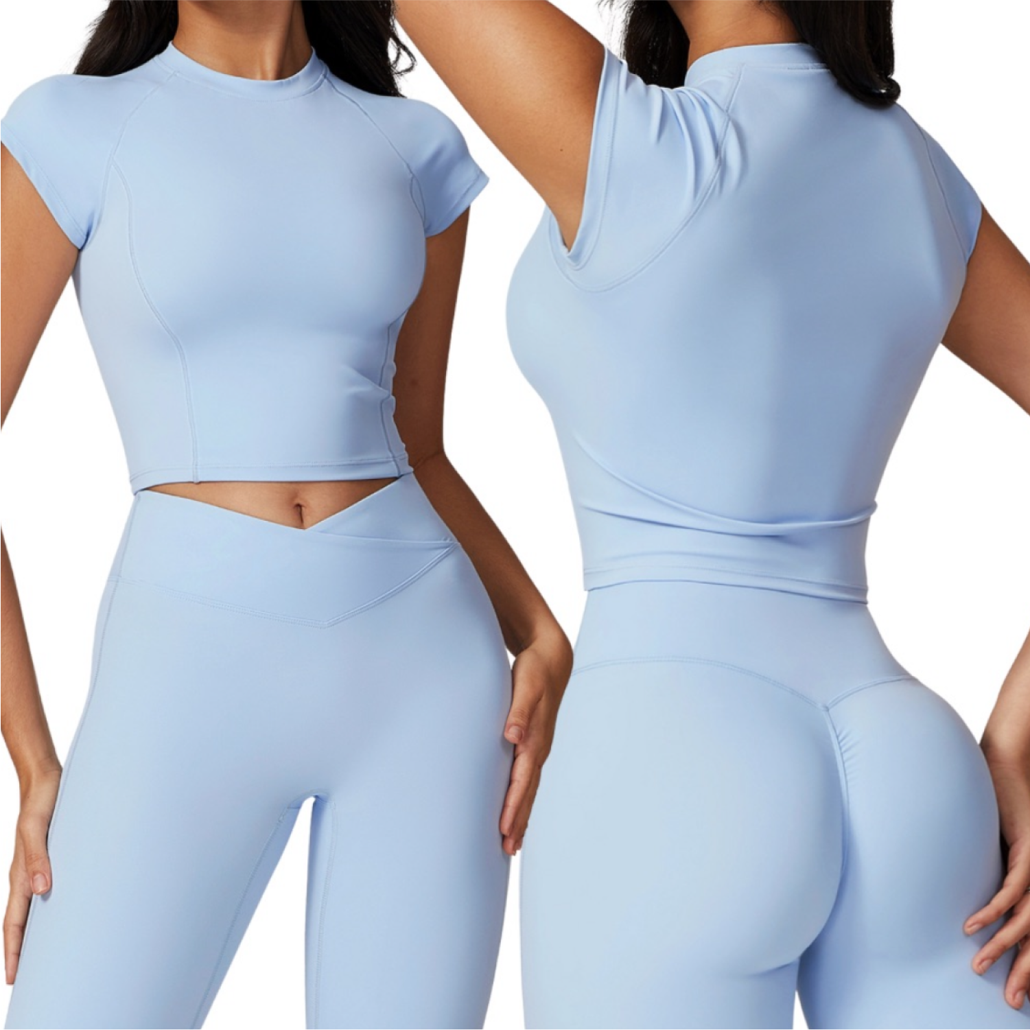 Set Top Crop + Pant Asimétrico Bota Campana - Celeste