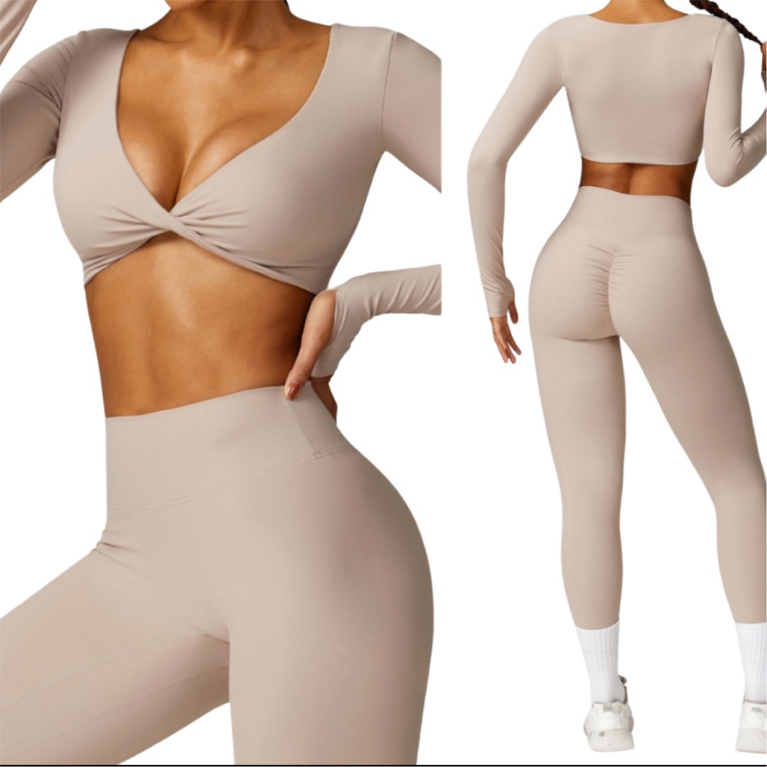Set Top Manga Larga + Legging - Beige