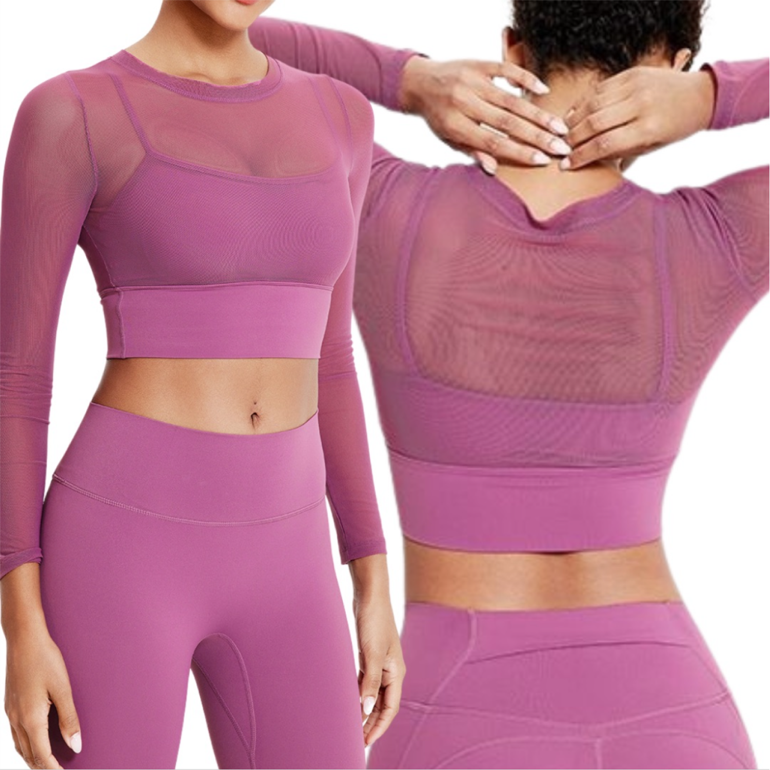 Set de Transparencia Long Sleeve + Legging - Morado