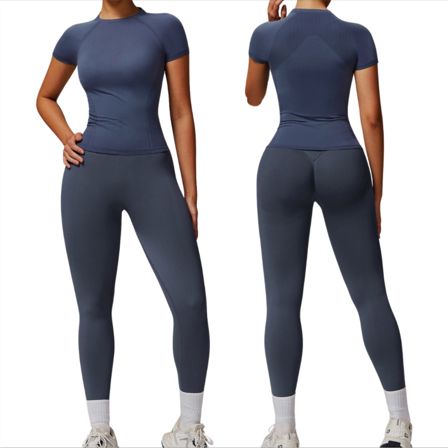 Set Muscle T-Shirt + Legging Seamless - Azul