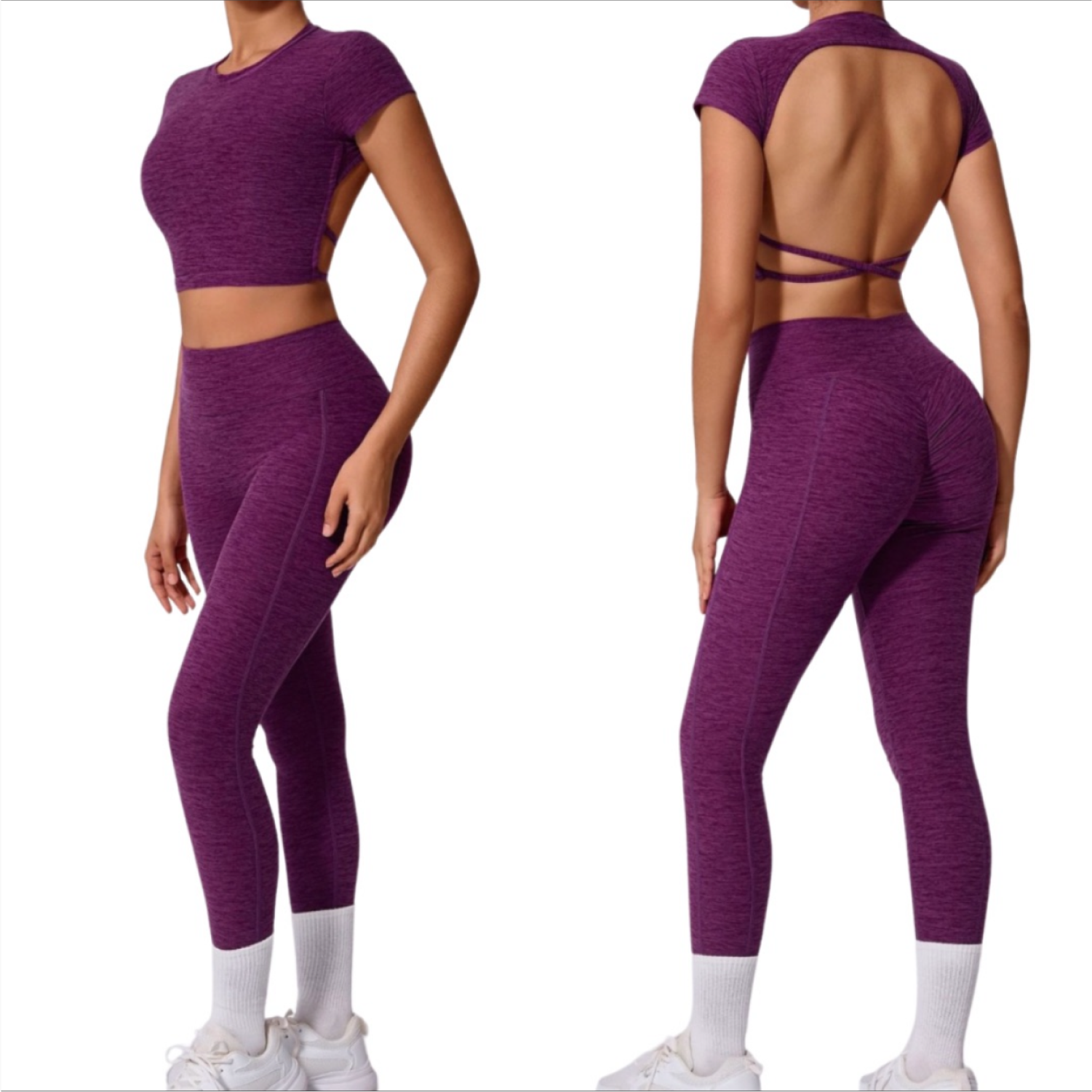 Set Top Manga Corta + Legging - Morado