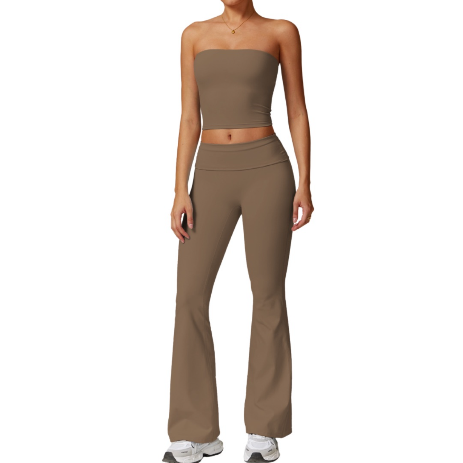Set Top Strapless + Pant Bota Campana - Camel