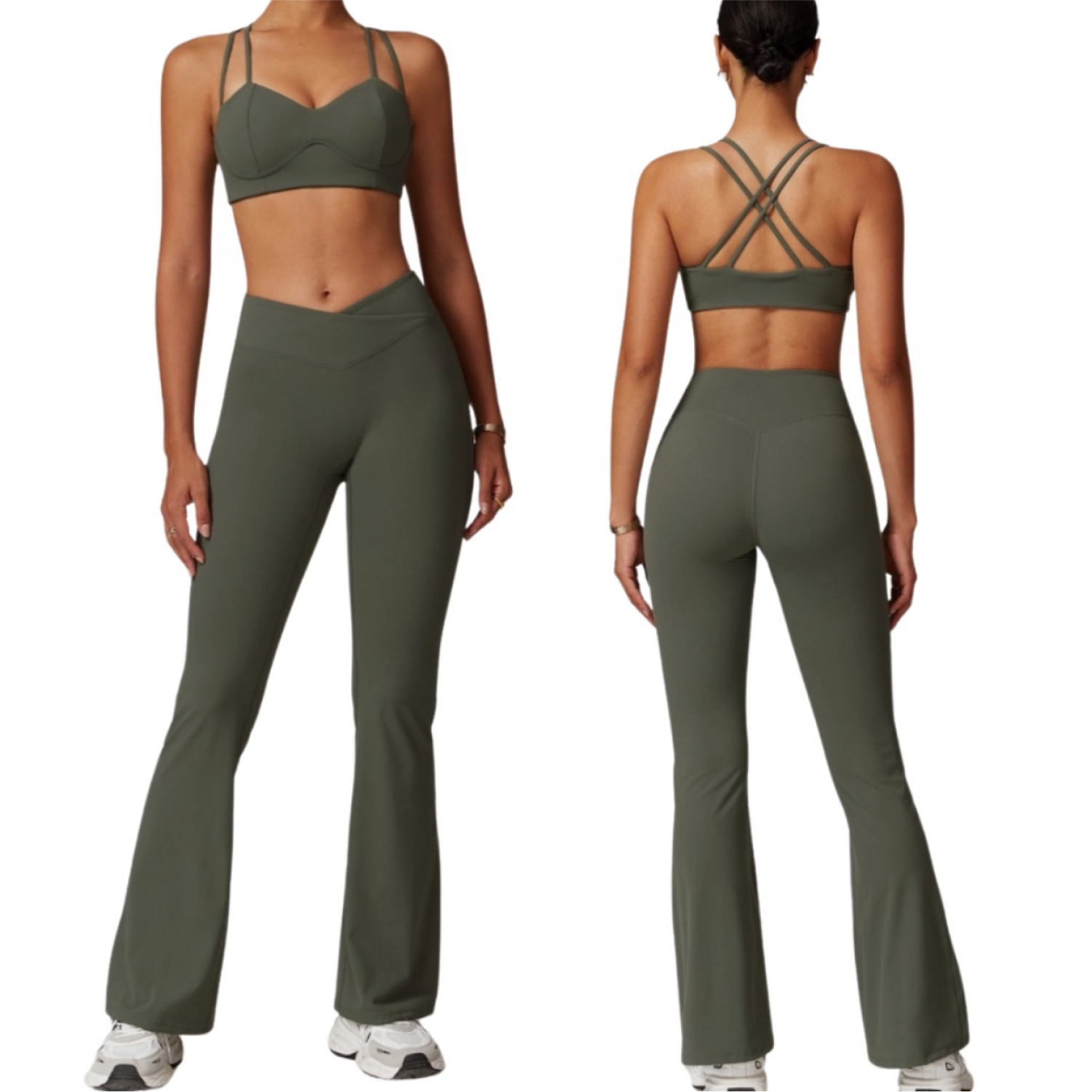 Set Top + Pant Bota Campana Asimétrico - Verde Militar