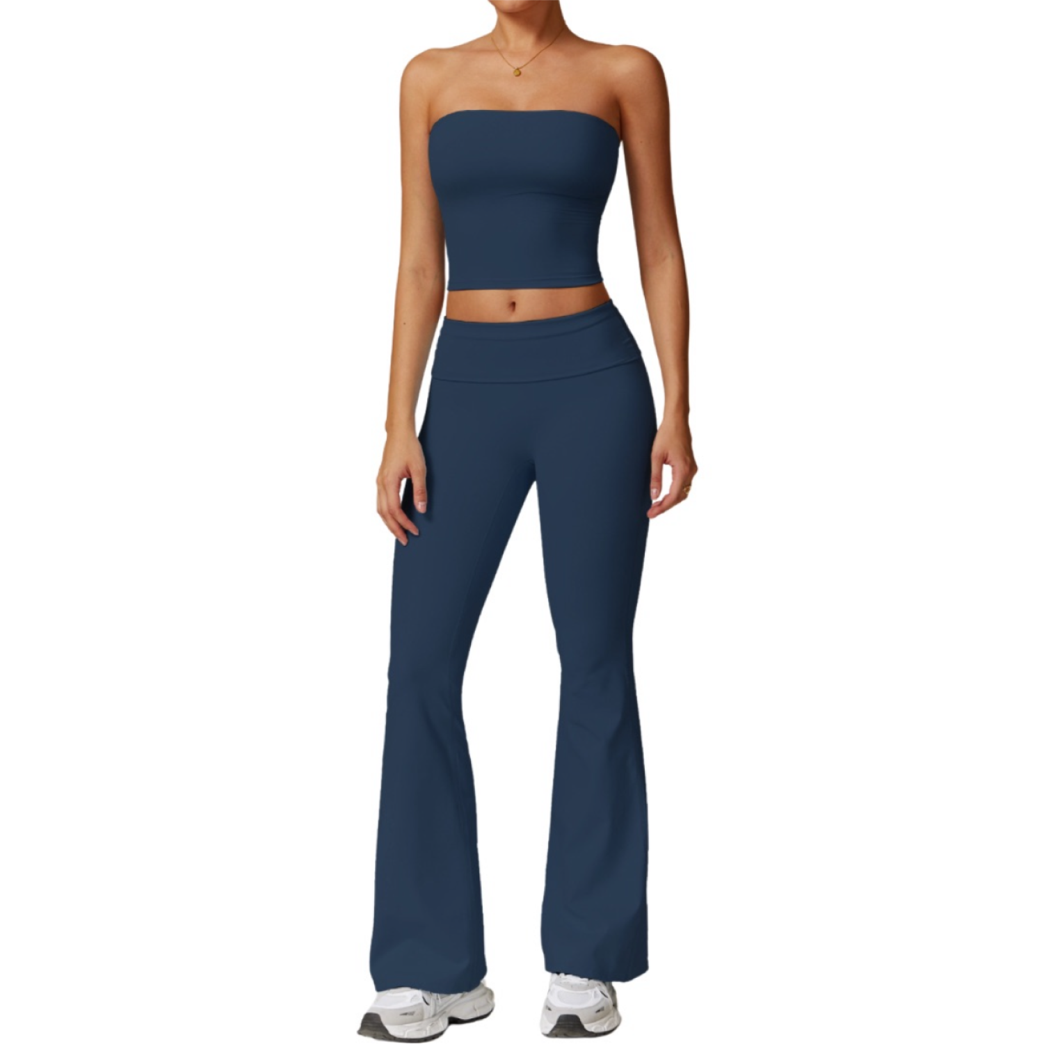 Set Top Strapless + Pant Bota Campana - Navy