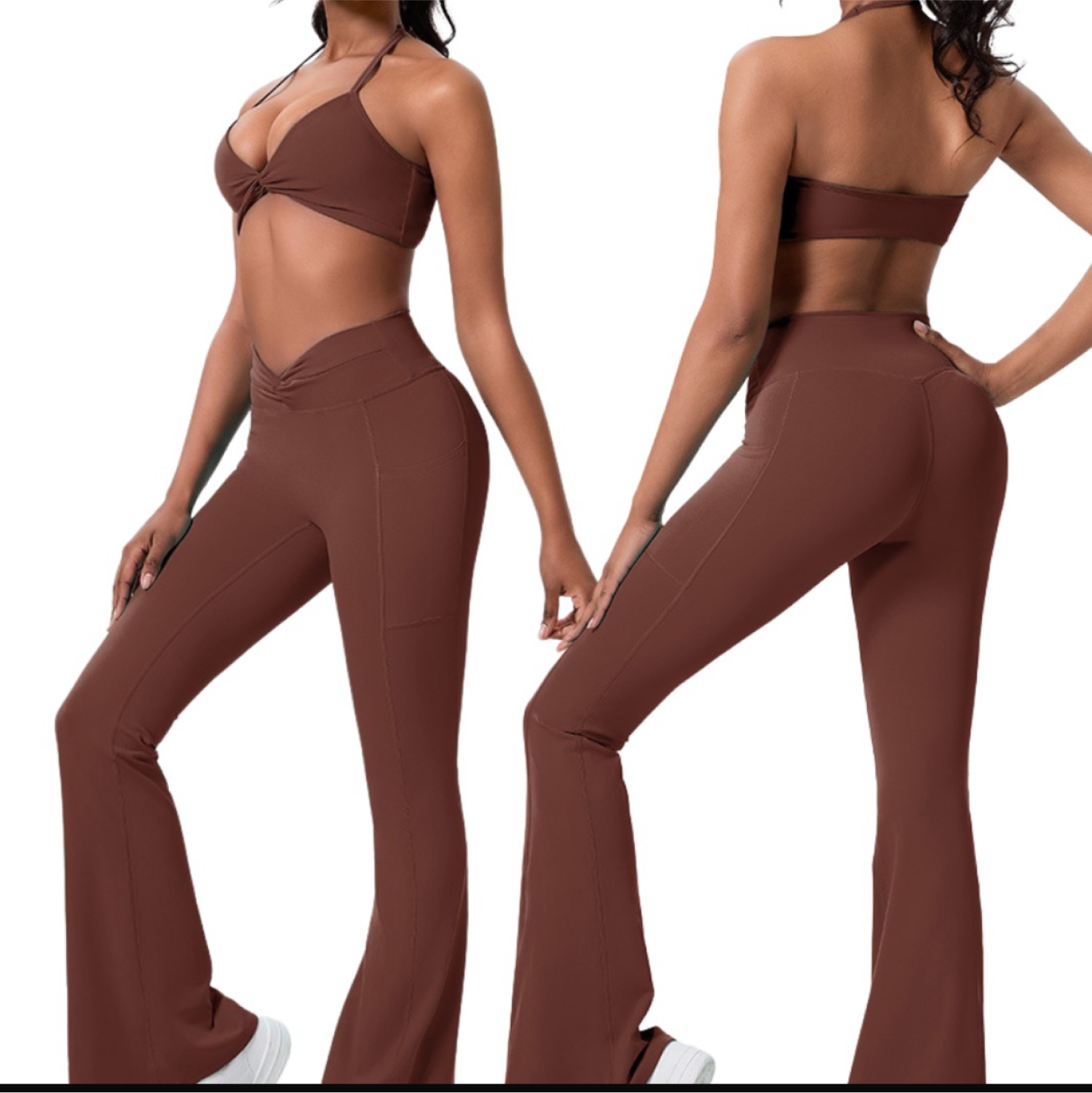 Set Top halter + Pant Bota Campana de Nudo - Marrón