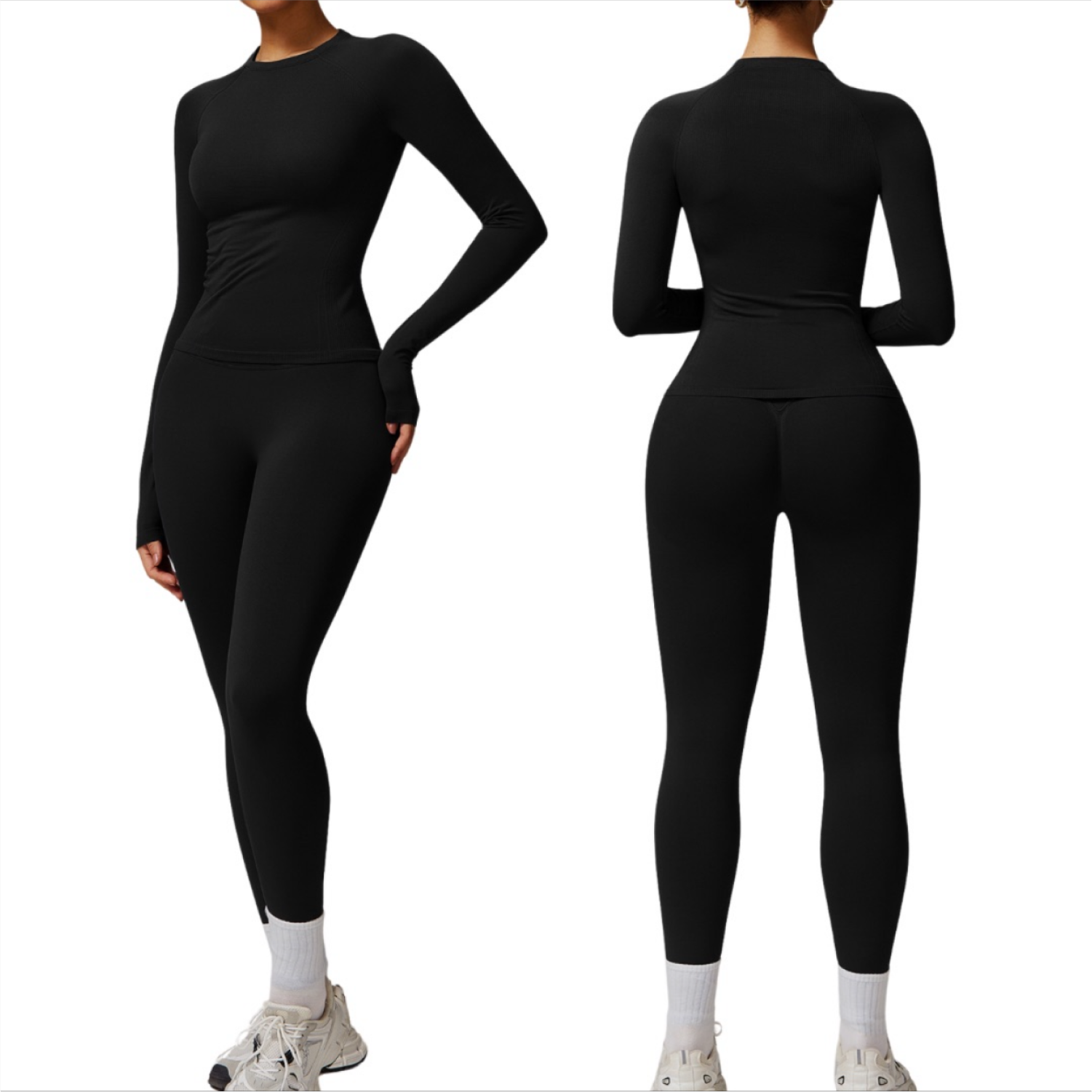 Set Muscle T-Shirt + Legging Seamless - Negro