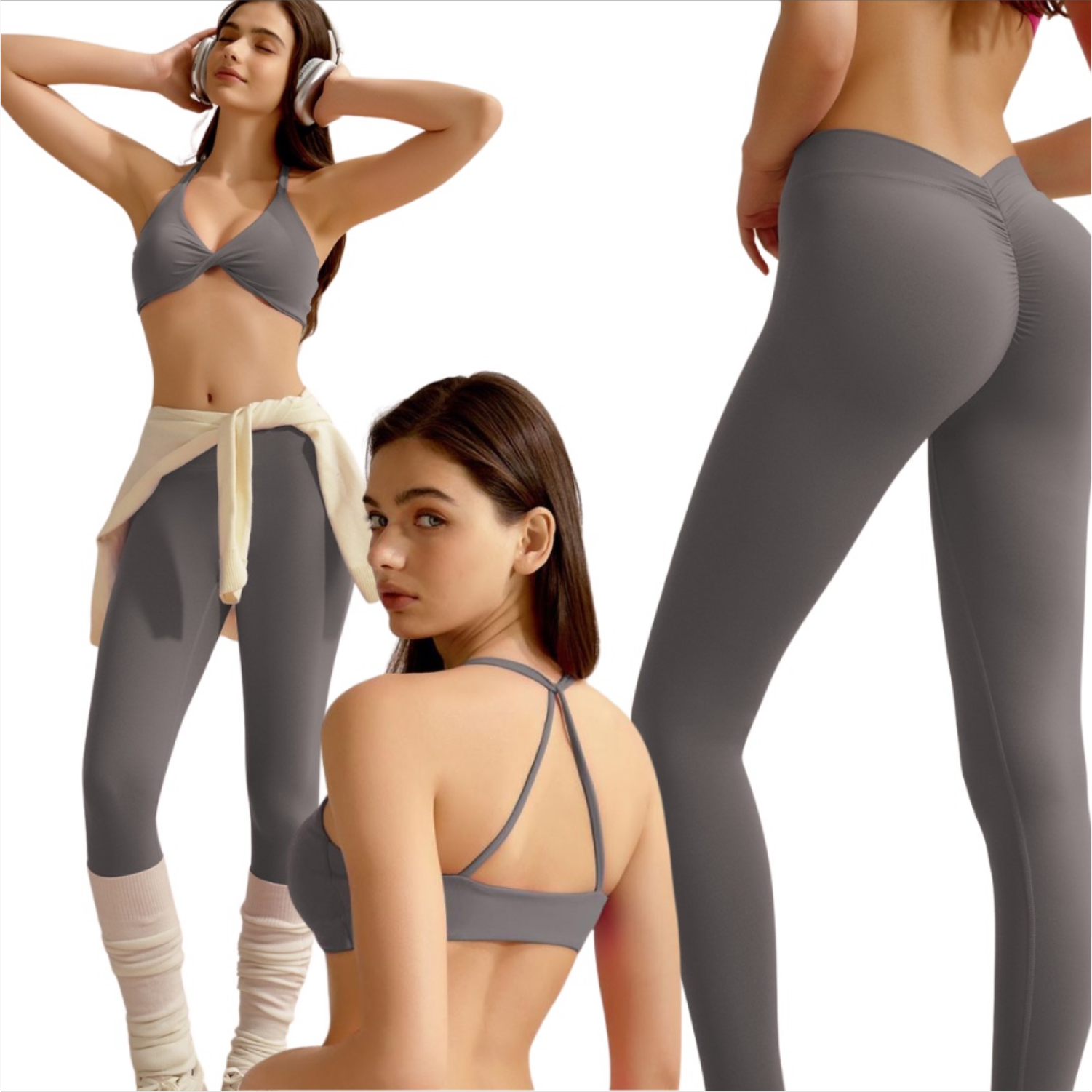 Set Top Cruzado + Legging V Cut - Gris