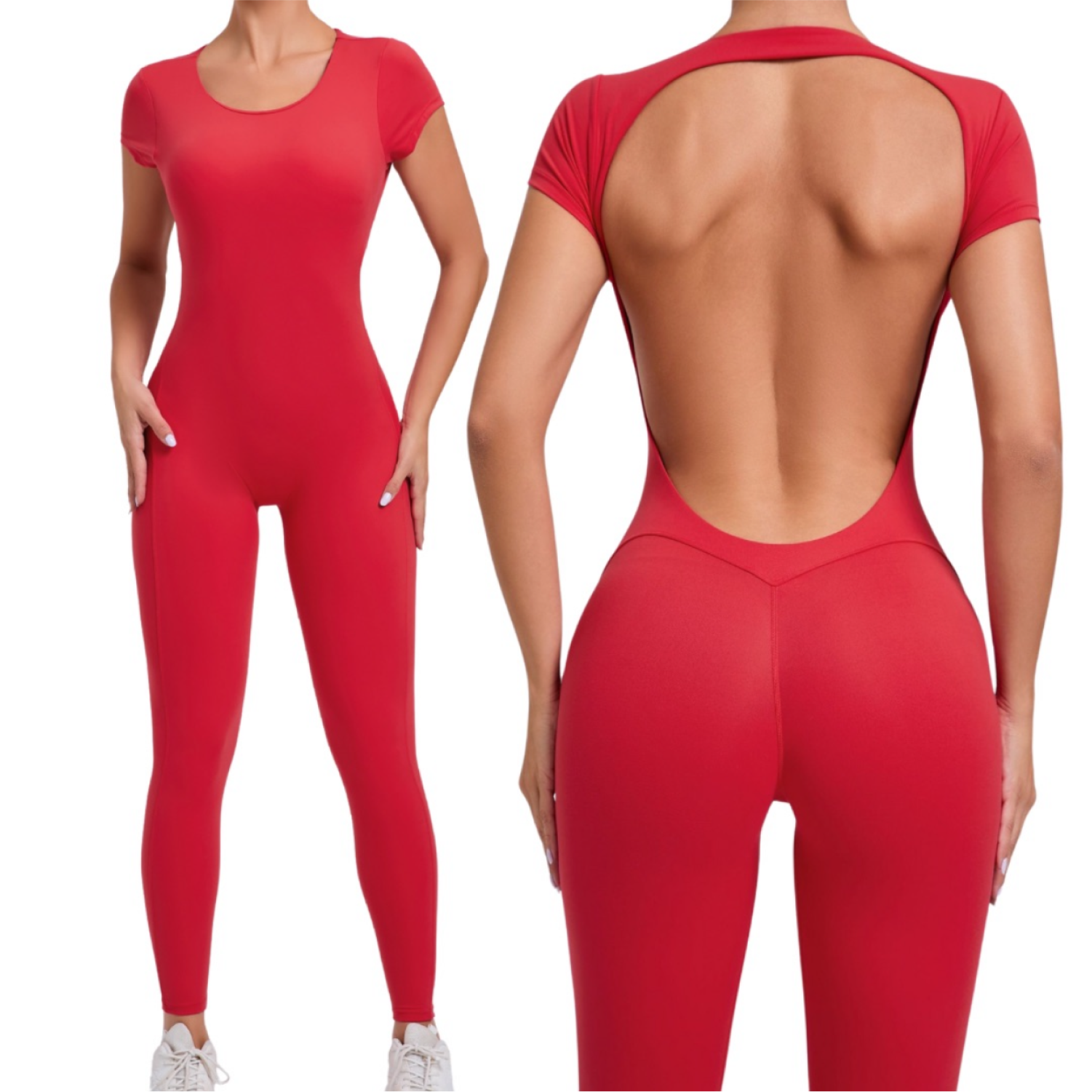Enterizo Manga Corta Espalda Descubierta - Rojo