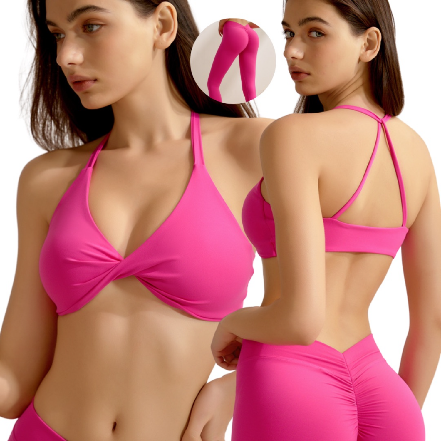 Set Top Cruzado + Legging V Cut - Fucsia