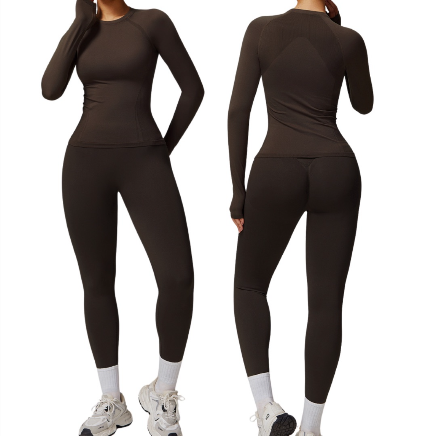 Set Muscle T-Shirt + Legging Seamless - Marrón