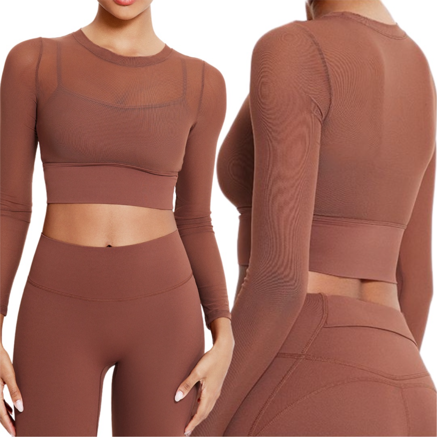 Set de Transparencias Long Sleeve + Legging - Café