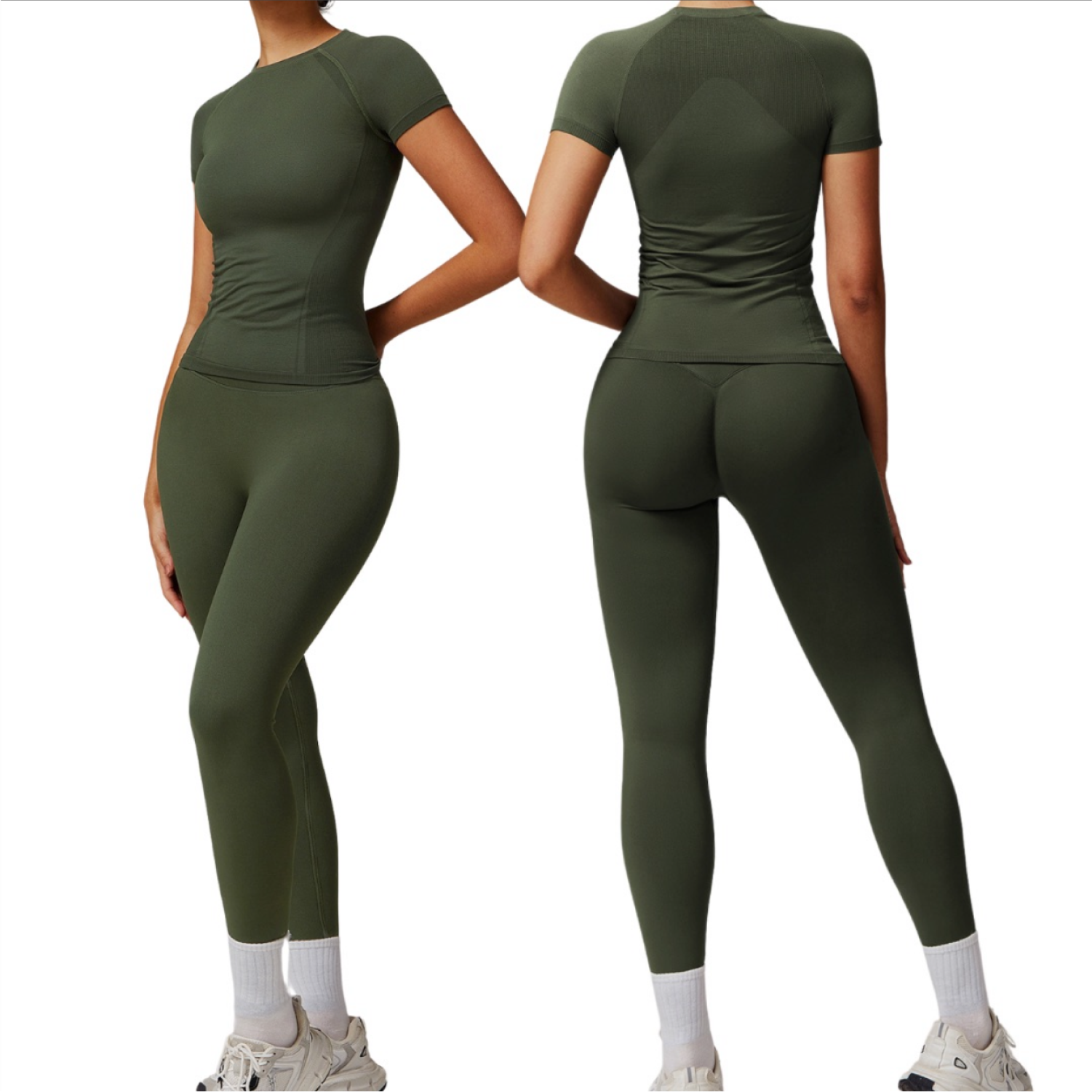 Set Muscle T-Shirt + Legging Seamless - Verde