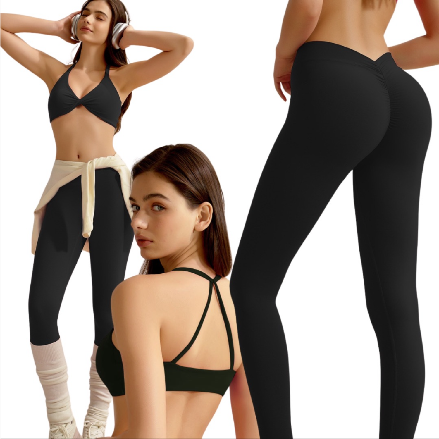 Set Top Cruzado + Legging V Cut - Negro