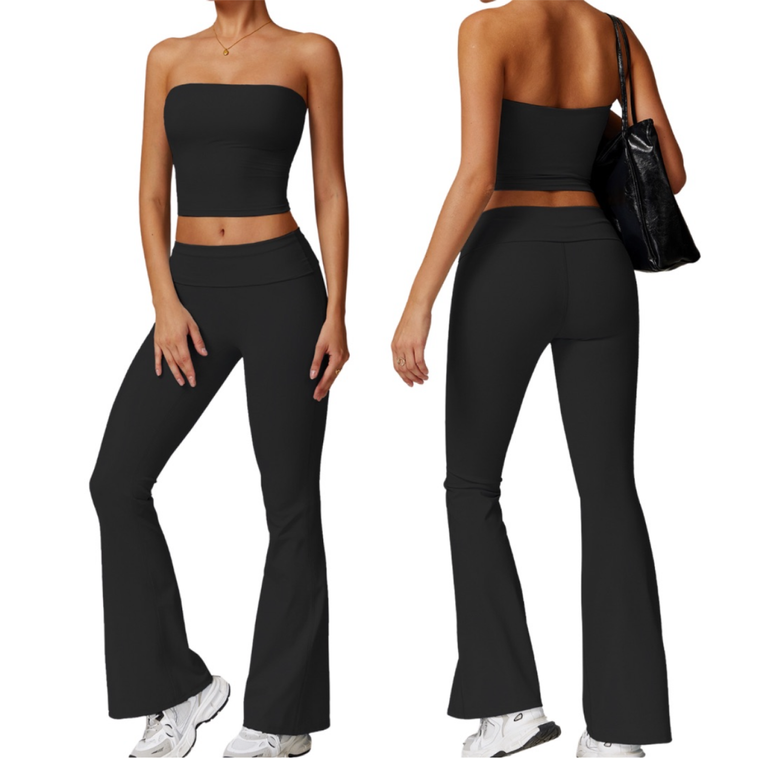 Set Top Strapless + Pant Bota Campana - Negro