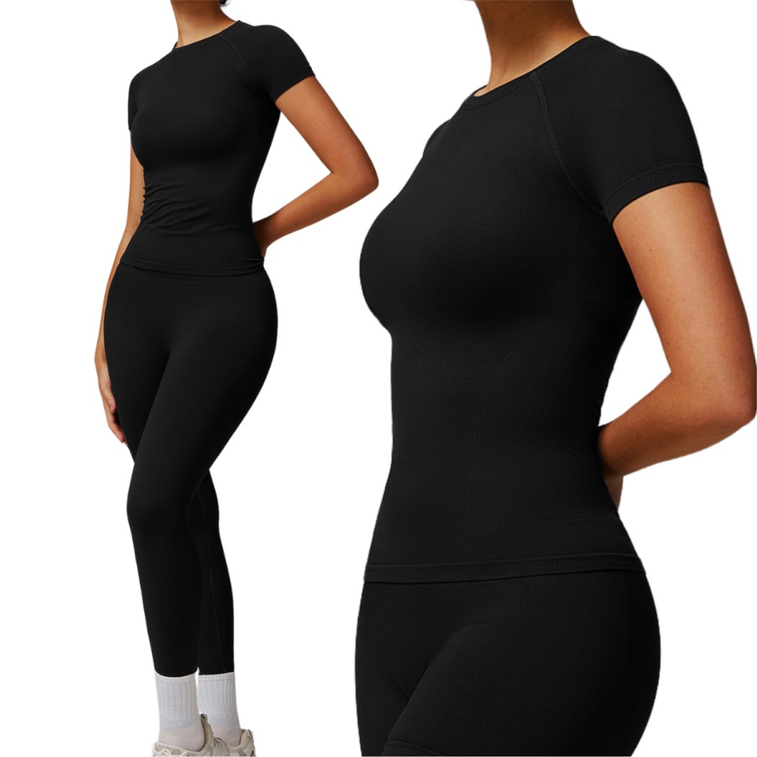 Set Muscle T-Shirt + Legging Seamless - Negro